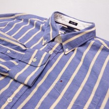 Tommy Hilfiger Shirt Mens L Striped Slim Fit Button Down Long Sleeve Blue