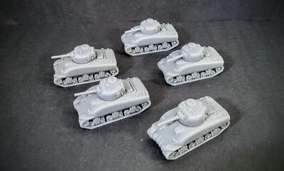 N Scale U.S. M4A1  Sherman Tank Platoon lot X5 resin 1/1600th micro armor 