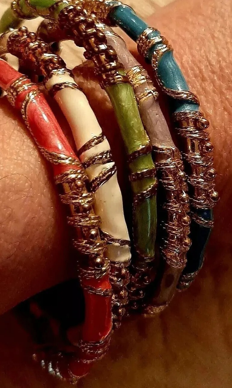 Vintg Set 5 Stackable Braclets Bangles Bright Col… - image 1