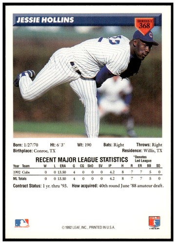 1993 Donruss #368 Jessie Hollins NM - Picture 2 of 2