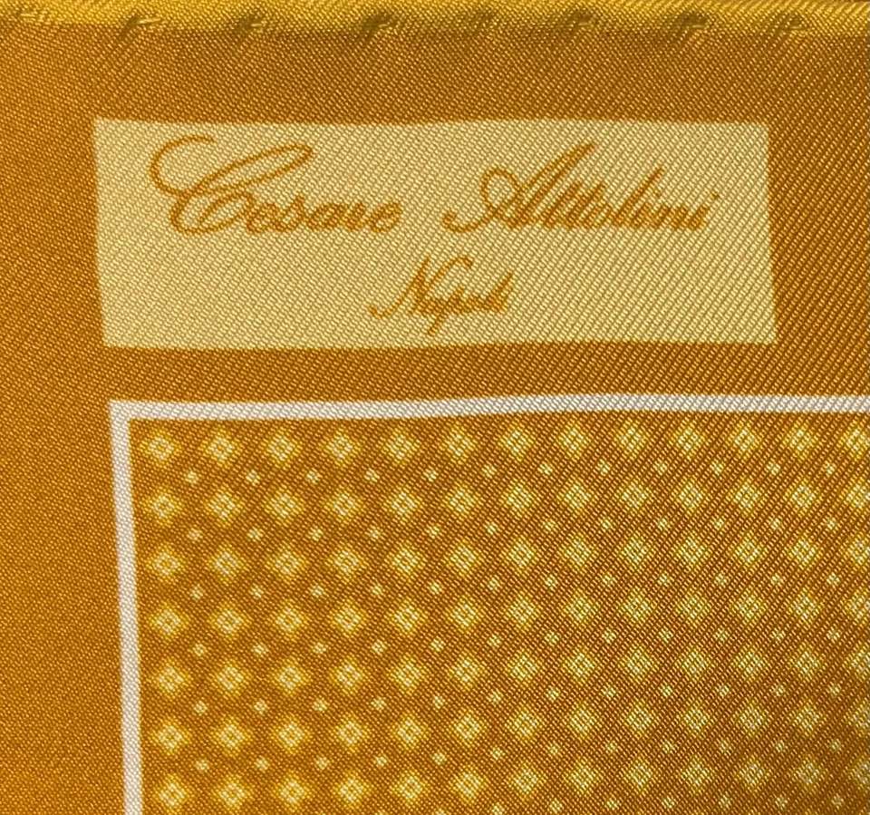 Novo CESARE ATTOLINI NAPOLI Laranja Amarelo Floral Caixa Estampa de Seda Bolso Quadrado - Imagem 2 de 2