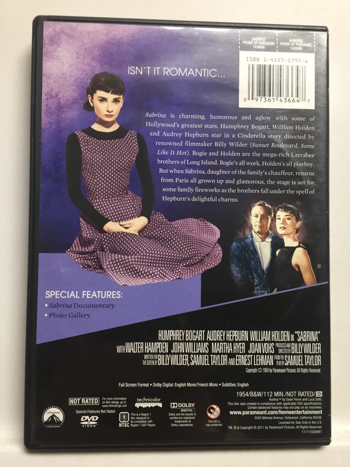 Sabrina [1954] (DVD,2011,Unrated) Audrey Hepburn,Humphrey Bogart,William Holden - Image 3 of 4