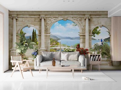 3D Roman Column Sky Sea View Wall Murals Wallpaper Murals Wall Sticker 63