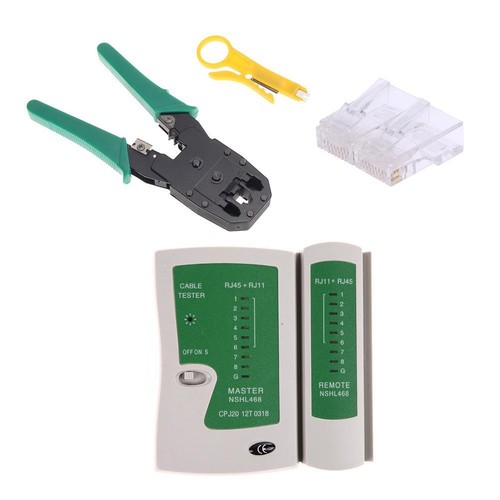 Cable Tester+Crimp Crimper+100 RJ45 CAT5 5e Connector Plug Network Tool Kit - Bild 3 von 7