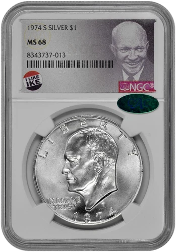 1974 S $1 Silver Eisenhower Dollar NGC & CAC MS 68 Exclusive Label New Holder