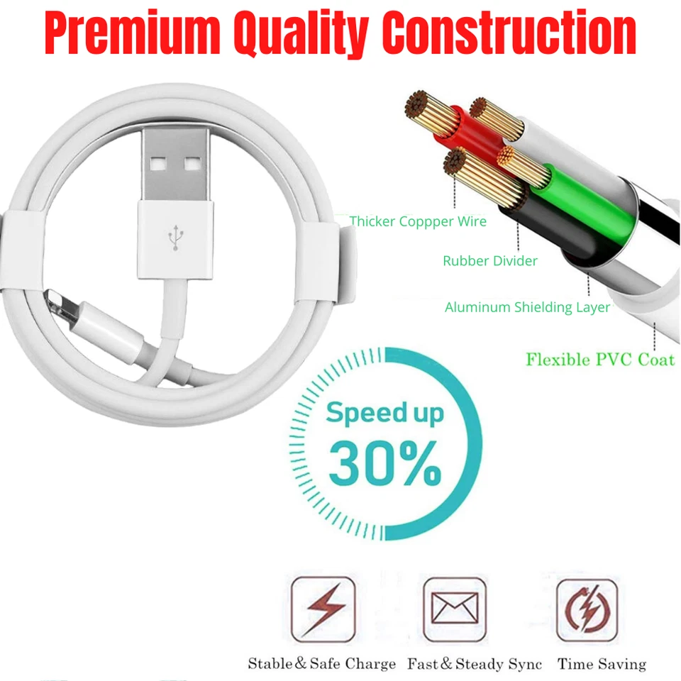 Lote Cable Teléfono Cable Sincronización de Datos Para iPhone 12 11 XS Max X XR 8 6 SE Cargador iPad Foto 2 de 4