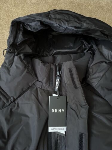 DKNY Black Hooded Puffer Jacket Medium Circa 1989 Logo Removable Hood Water Res - Picture 4 of 21