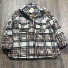 Gianni Bini Womens Jacket Large Brown Plaid Shacket Flannel Heavyweight Buttons