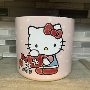 Blue Sky Clayworks + Hello Kitty Watering Flowers Pink & Red 6" Ceramic Planter