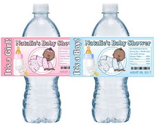 20 BABY SHOWER FAVORS WATER BOTTLE LABELS PARTY FAVORS GLOSSY AFRICAN AMERICAN