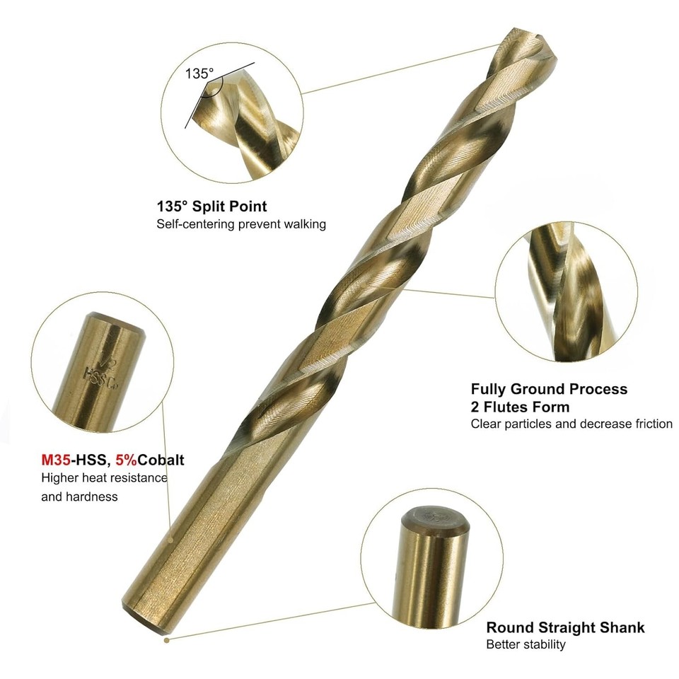 Maywoqi 29-Piece Cobalt Drill Bit Set (1/16" To 1/2") – 135° Tip, Titanium Coated, Metal Case