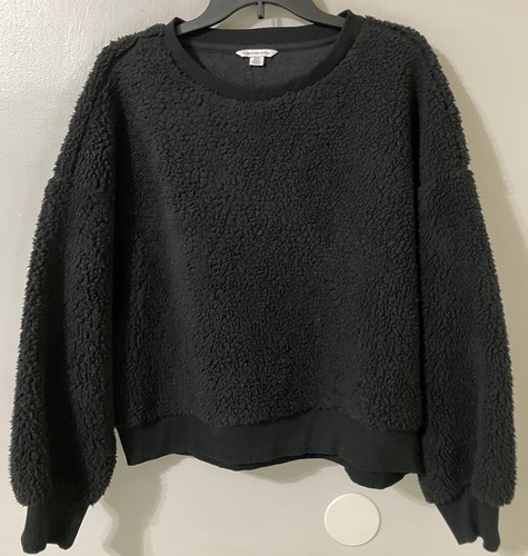 American Eagle Crewneck Pullover Women’s Medium Black Deep Pile Fleece 🔥