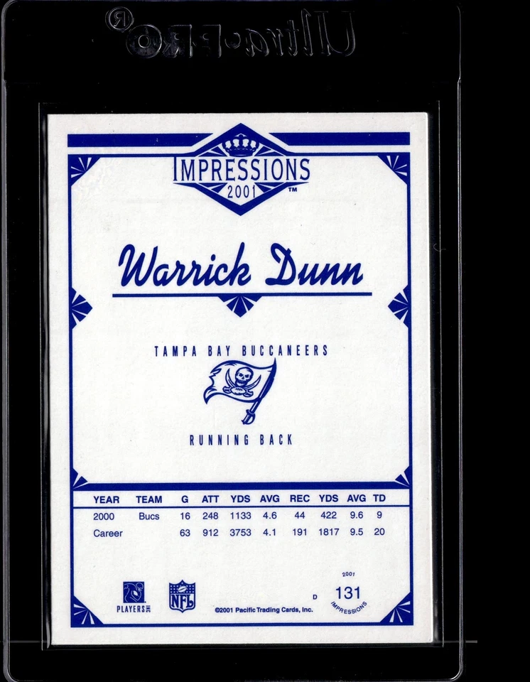 2001 Pacific Canvas Impressions Blue Back Retail #131 Warrick Dunn - Image 2 of 2