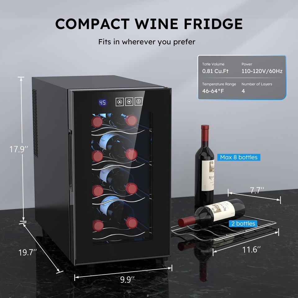 Mojgar 8 Bottle Wine Cooler, Freestanding Wine Fridge with 4666