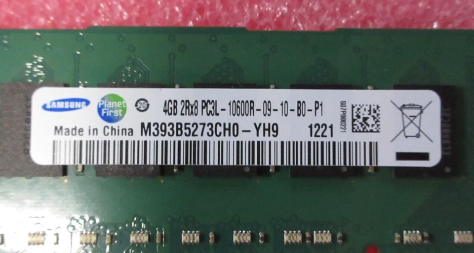 Samsung M393B5273CH0-YH9 4GB PC3L-10600R ECC Reg 2Rx8 CL9 DDR3 240-Pin - Image 3 of 3