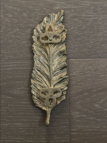 Feather Gold Toned Metal With Wall Mounts 8” - Picture 9 of 10
