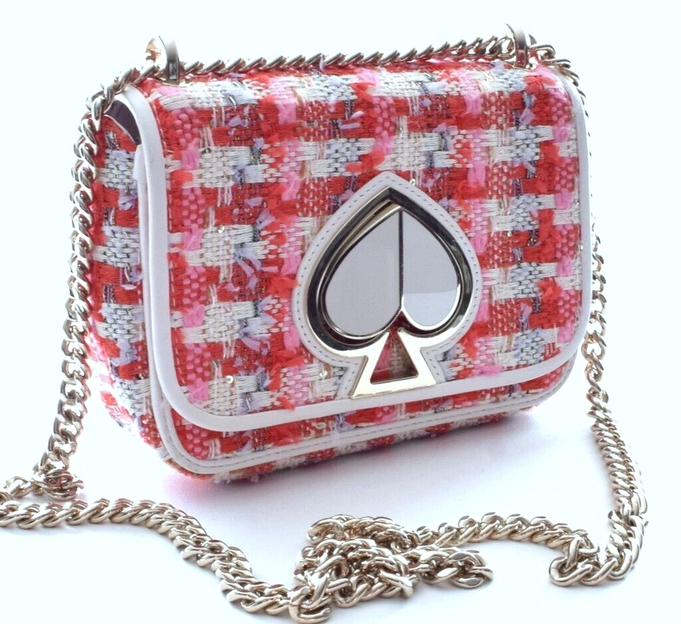 Kate Spade Nicola Tweed Pink White Small Twistlock Shoulder Crossbody Bag New - Image 3 of 4