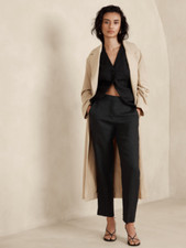 Banana Republic 100 Linen High Rise Lina Slim Ankle Pants Black sz 12 NWT 110