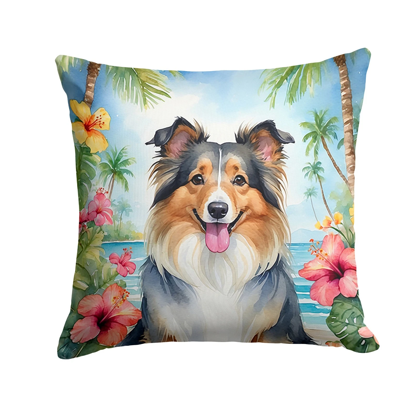 Sheltie Tropical Luau Throw Pillow