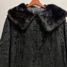 Vintage 1940's-50's Black Persian Lamb Fur Coat With Mink Collar /Size Medium