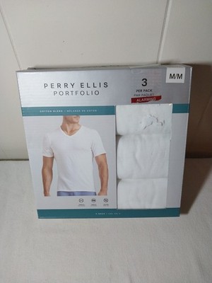 Perry Ellis Portfolio 3 Pack White V-Neck T-Shirts Cotton Blend M Men s NIB