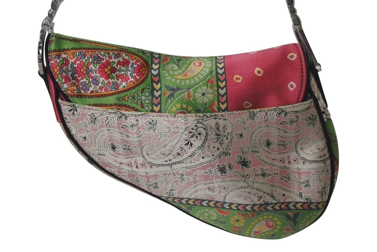 Christian Dior Saddle Bag 2003 Patchwork Paisley Pink Satin