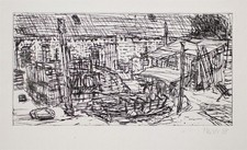Monika Meiser Hinterhof Ostdeutsche Kunst signiert Radierung 1988