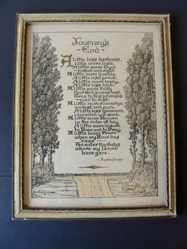 Vintage Framed Art Deco Motto Print "Journey's End" by Aughton Comins 1920s