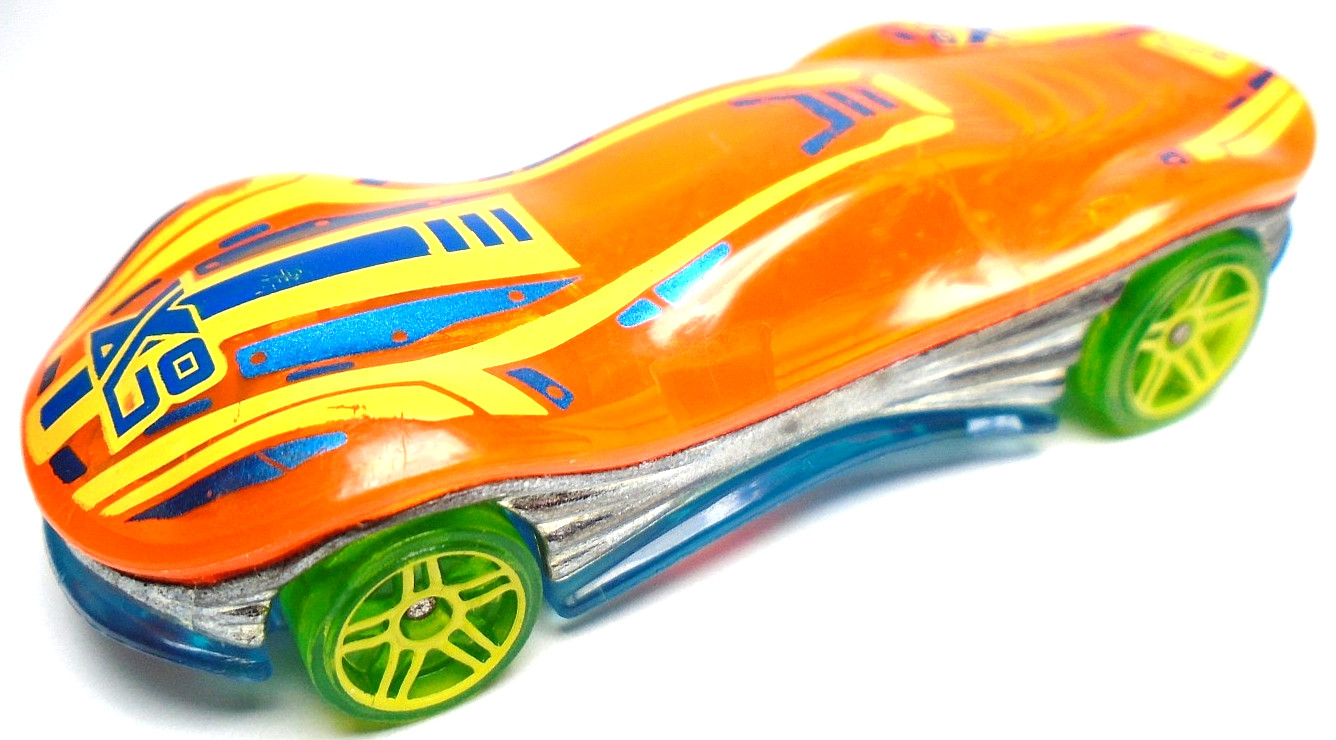 2018 HOT WHEELS CLEAR SPEEDER ORANGE 1:64 DIECAST 3" CAR W/ BLUE GREEN & YELLOW