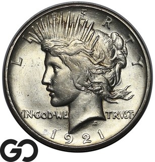 1921 Peace Dollar Ultra High Relief Choice Uncirculated Key Date 1st Yr Issue