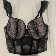 Victoria's Secret Dream Angels Fairy Coquette Black/Blush Lace Bustier Sz S-DD