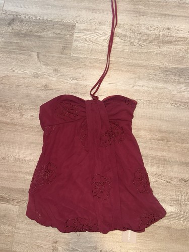 Missguided Burgundy Beaded Strapless Halter Mini Dress Women’s Size S