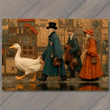 Art Print Goose Parade Steampunk Travelers Old Town Street Fantasy Adventure