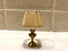 Dollhouse Miniature Brass Table Lamp Paper Cream Lampshade Non-Electric 2"H 1:12