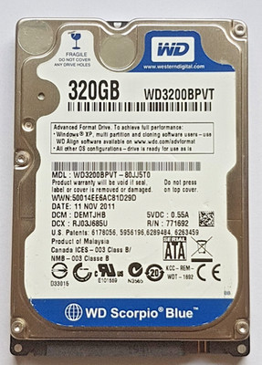 320GB SATA Western Digital WD3200BPVT-80JJ5T0 5400rpm 8MB HDD 2.5'' Hard Drive