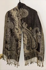Large pashmina scarf wrap shawl 66x27 Inches Brown Floral Sparkly