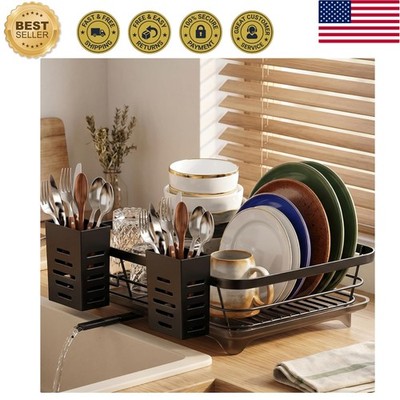 Space-Saving Dish Drying Rack with Detachable Utensil Holders for Small Kitchens