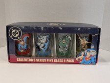 Vintage DC Comics Collector's Series Pint Glass 4 Pack Superheroes Made USA NEW