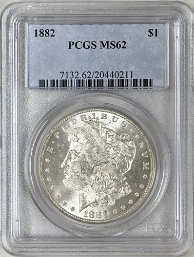 1882 MORGAN SILVER DOLLAR PCGS MS62 BRIGHT WHITE COIN