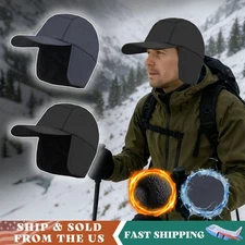 Men's Visor Hat with Fleece Earflaps Water-Resistant Winter Warm Baseball Cap