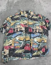 Vintage Paradise Found Route 66 Hawaiian Shirt Men's Size 2XL Green