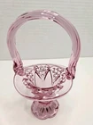 Fenton Art Glass PInk Rose Diamond Lace Miniature Basket, 4.5"