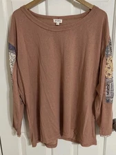 POL WOMEN TOP TUNIC Size  L  MIXED MEDIA Boho Long Sleeve Patchwork Oversized