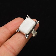 Howlite Gemstone Handmade 925 Sterling Silver Jewelry Ring Size 7