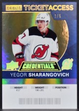 21-22 UD Credentials 2020-21 Debut Ticket Access Blue Sharangovich Devils RC /5