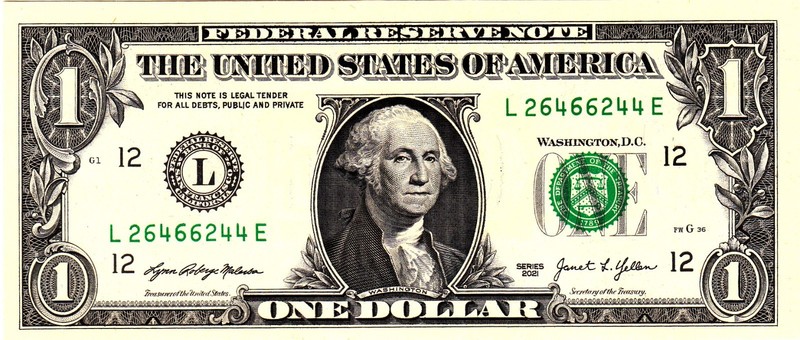 $1 2021 Fancy Serial  Uncirulated CU L26466244E