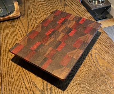 End Grain Walnut Padauk Cutting Board Butcher Block Handmade Maine 12x9 Thick
