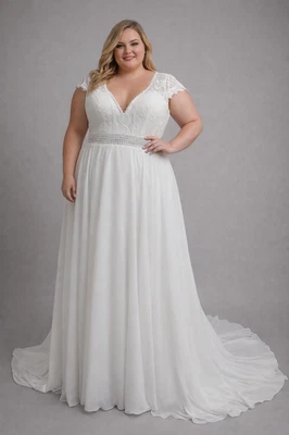 HBH Brautmode I Brautkleid A-Linie mit bestickte Stickereien Chiffon Gr.46-52 - Bild 1 von 3