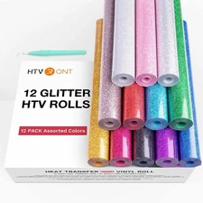 HTVRONT 12 Pack Glitter HTV Heat Transfer Vinyl Roll 12 in x 5 ft for Cricut T-s
