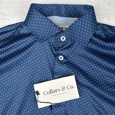 NWT Collars  Co Dress Collar Polo Shirt Men S Navy Blue with White Polka Dots